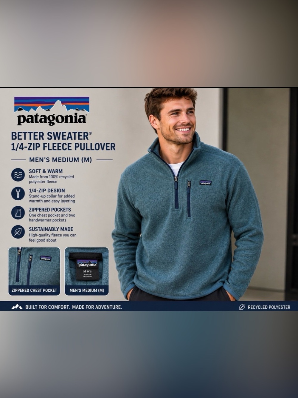 Patagonia Men's Teal Zip-Neck Fleece Pullover